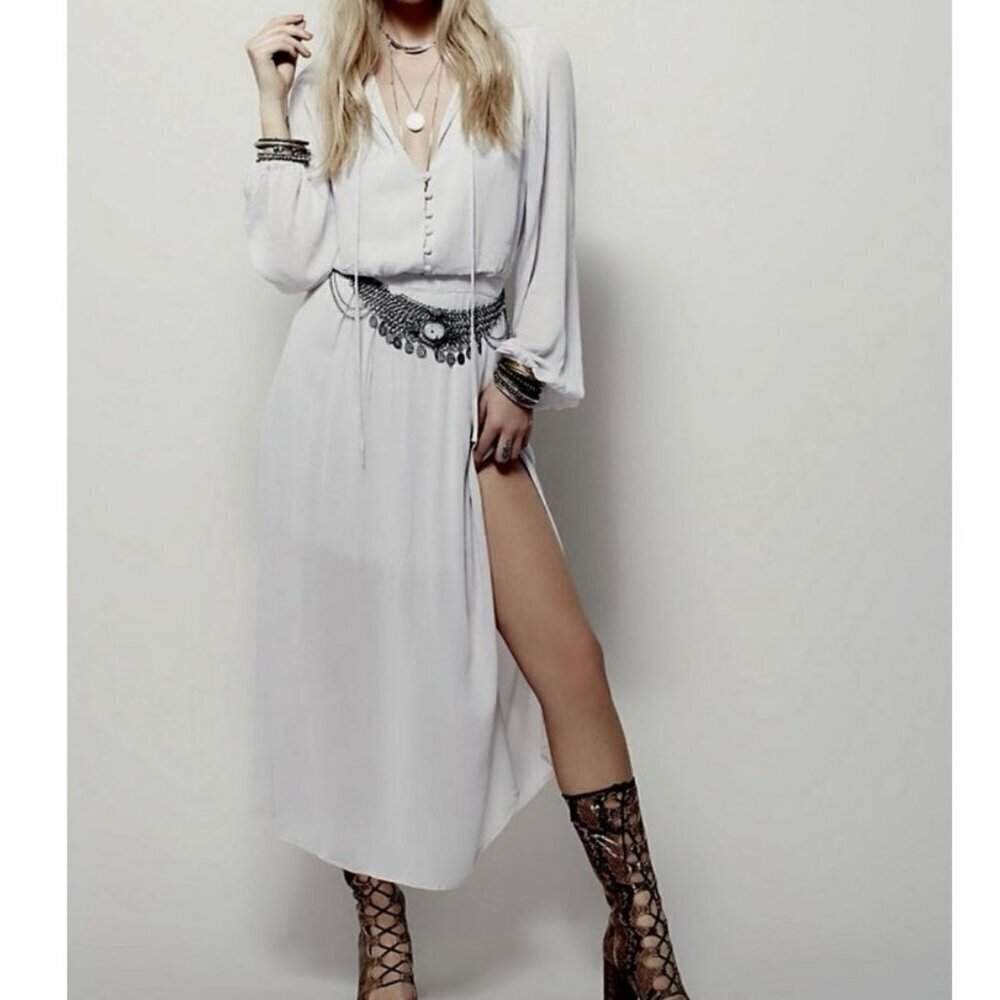 Free People Endless Summer Gray Lavender Belted Maxi Dress Size Small Boho Chic